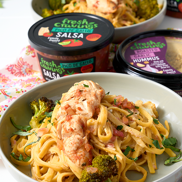 Grilled Chicken & Tomatoes Hummus Fettuccini "Alfredo" Fresh Cravings