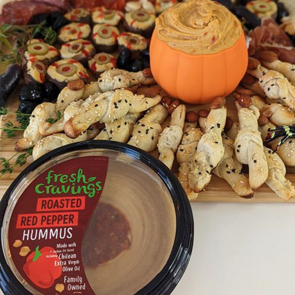 ‘Witches Fingers’ Breadsticks with Roasted Red Pepper Hummus - Fresh Cravings